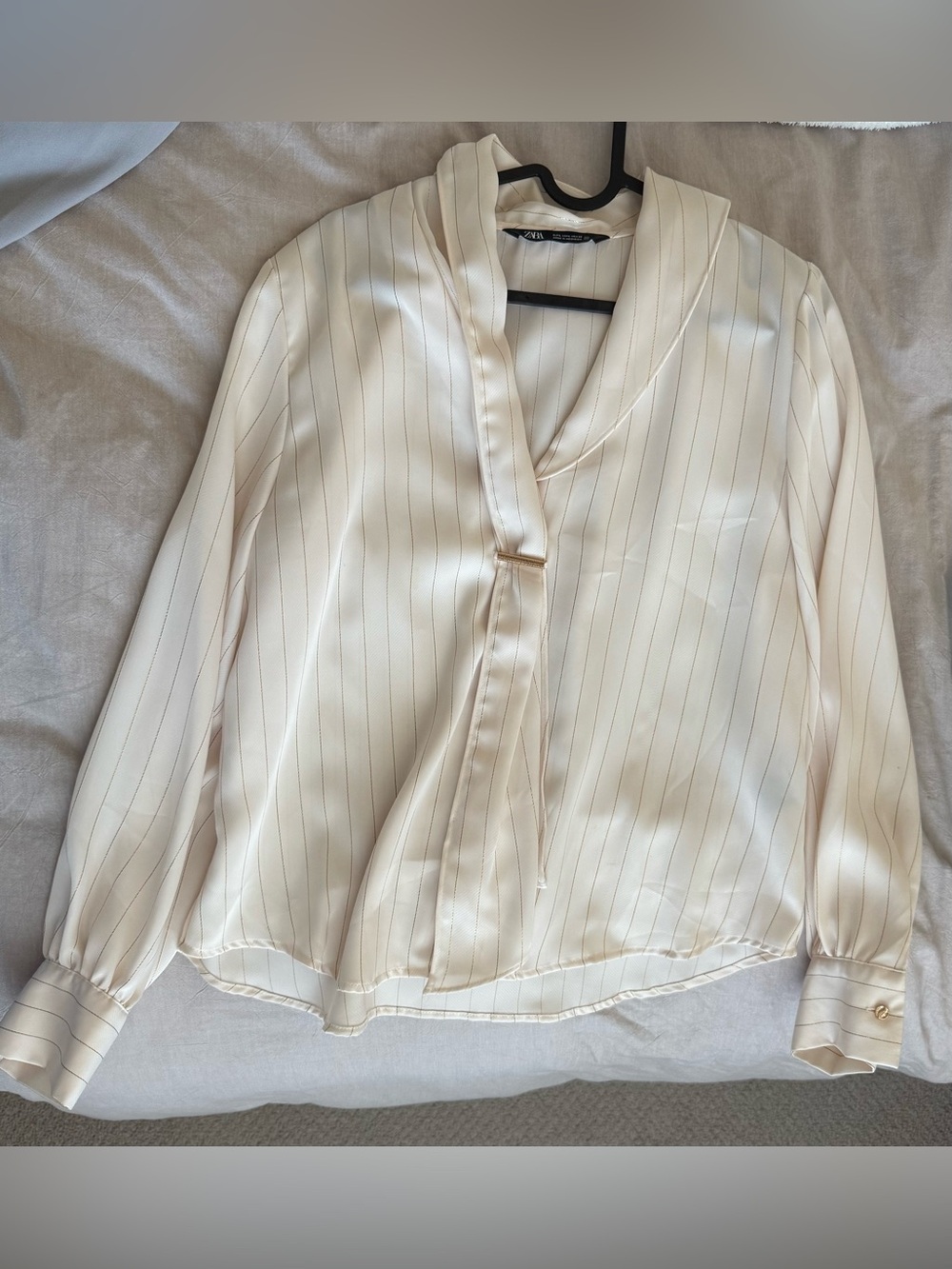 Zara Cream Satin Pinstripe Blouse - Picture 8 of 8